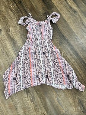 Art Class Girls Pink Floral Stripe Handkerchief Hem Dress